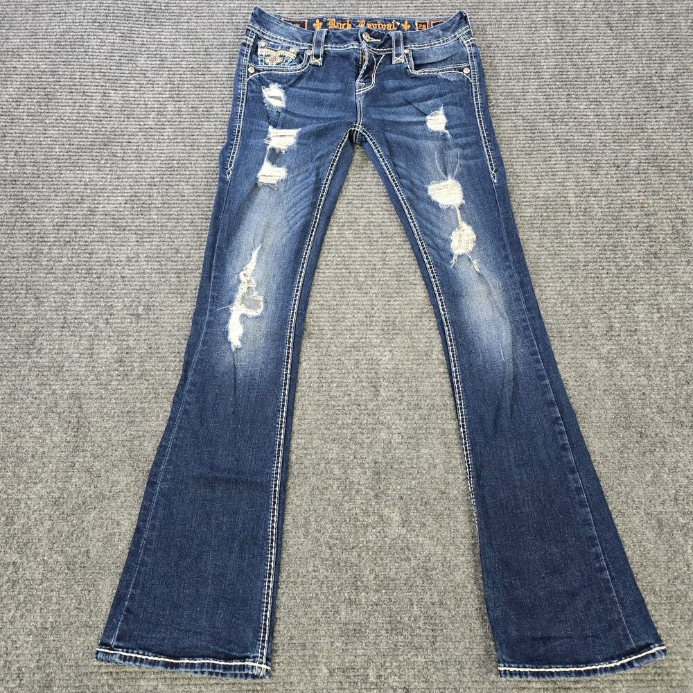 Rock Revival Jeans Womens 26x33 Blue Mid Rise Boot Distressed